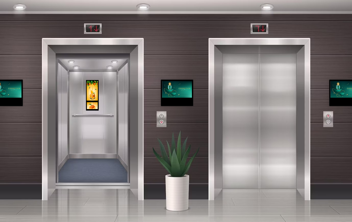 Tela de publicidade digital de elevador
