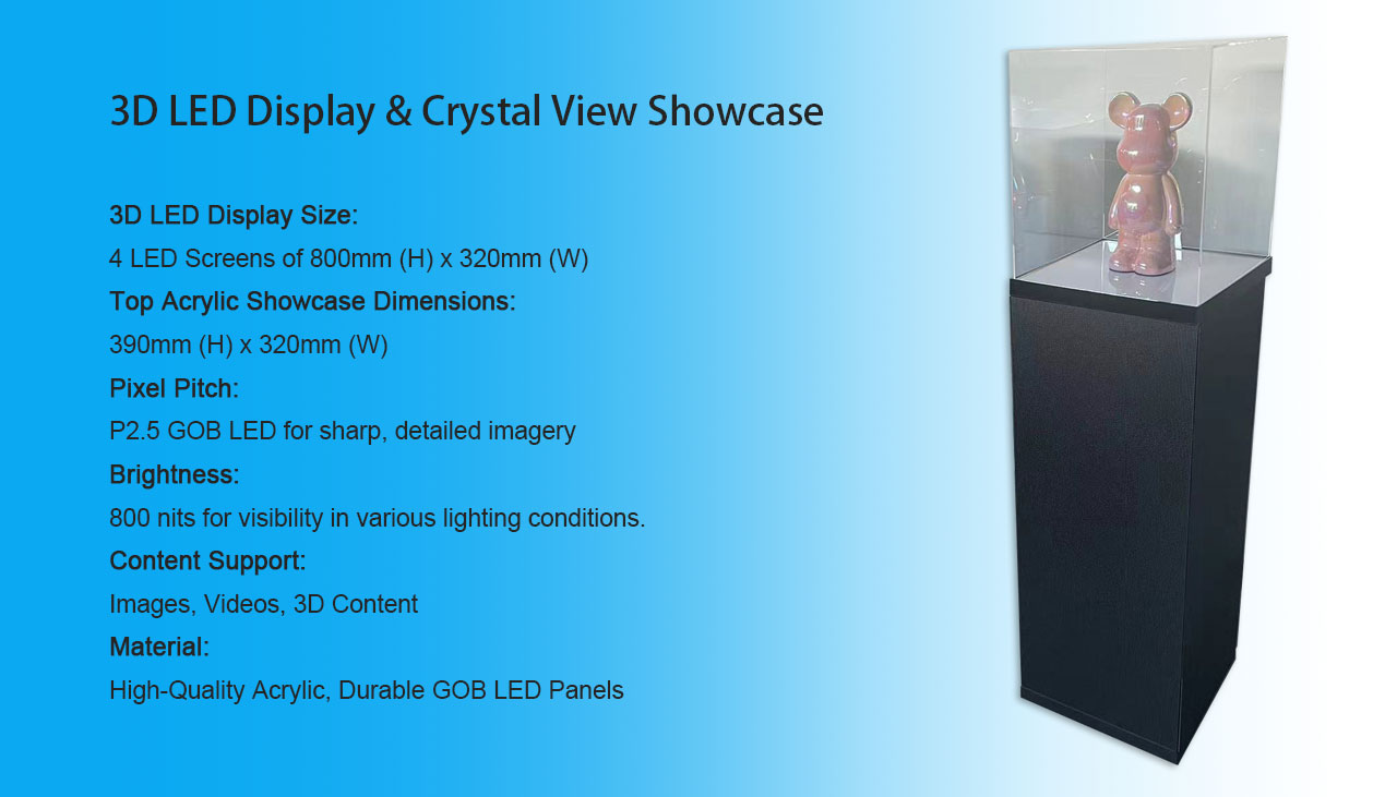 Vitrines de display LED 3D cristalinas