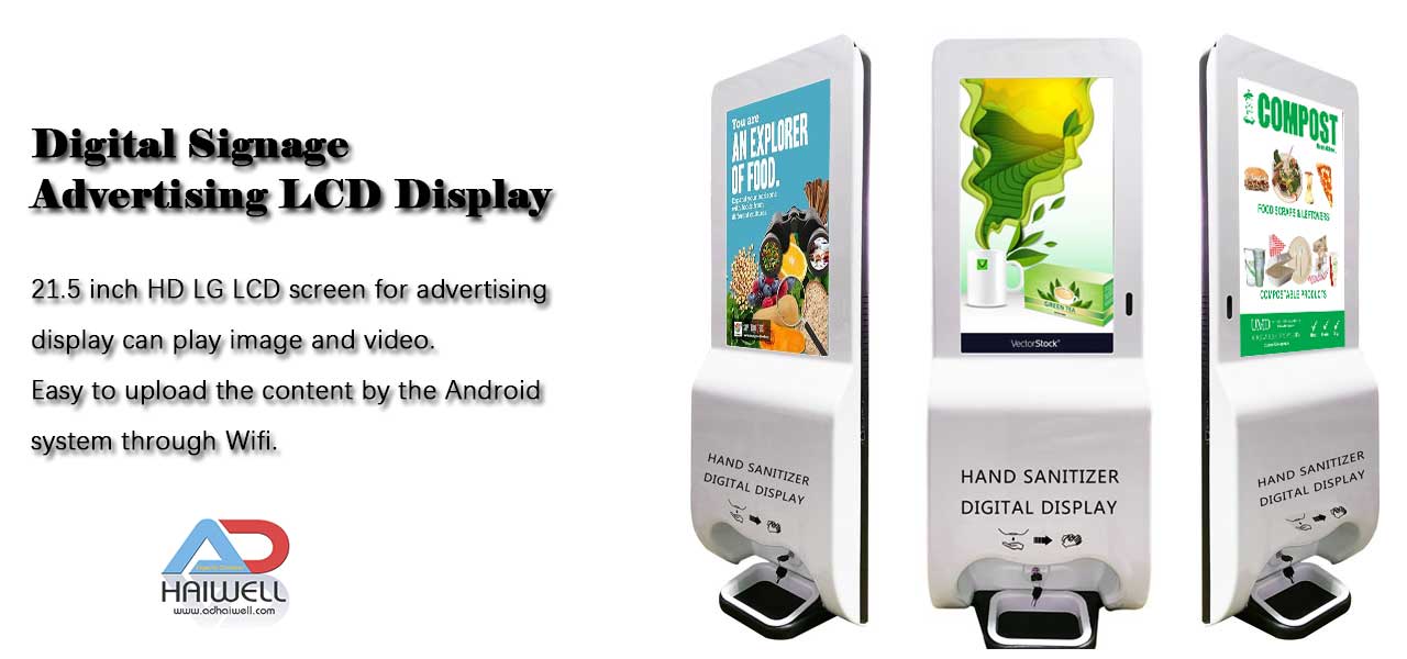 Digital-Signage-Advertising-LCD-Display-desinfetante para as mãos