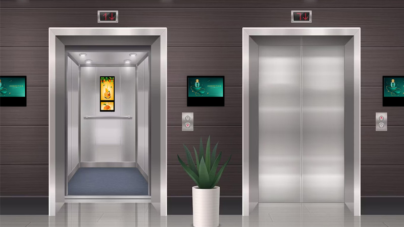 Sinalização digital de publicidade em LCD de elevador