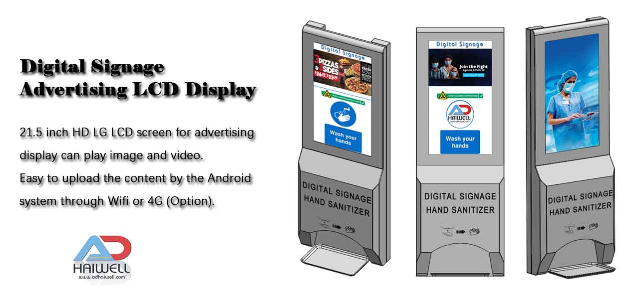 Digital-Signage-Advertising-LCD-Display-desinfetante para as mãos
