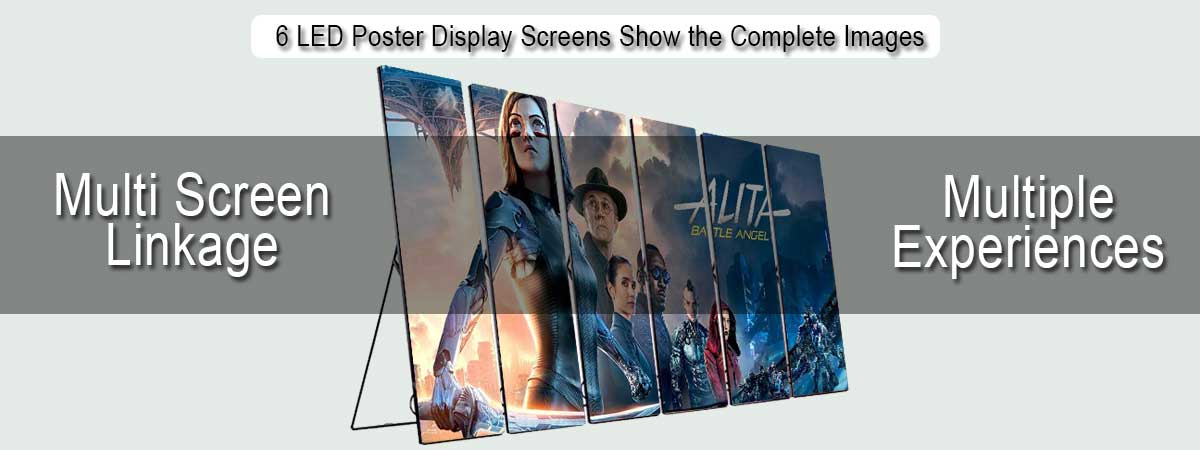 6 telas de exibição de pôster LED mostram a imagem completa simultaneamente