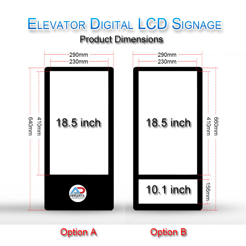 Exibição de mídia LCD de elevador de 18,5 polegadas